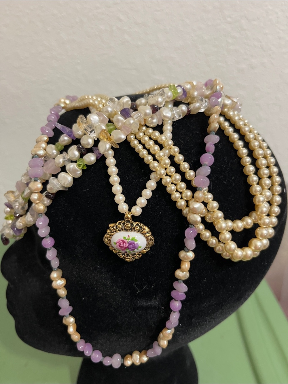 Lot of 4 Costume Pearl Necklaces- Les Bernard, Marvella, Multi Strand and more